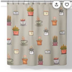 ScarJamFam Succulent Cactus Shower Curtain Anthropomorphic Cute Plant 72"x72"